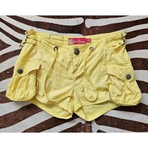 Vintage Y2K Ultra Rare Apple Bottoms Yellow Drawstring Cargo Micro Shorts